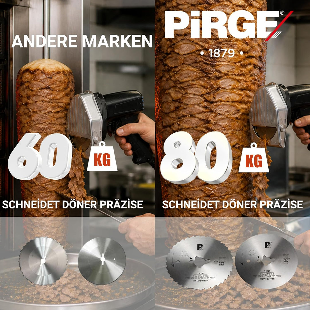 Pirge Kreismesser Universal 80 mm Glatt 5 TLG - Schärfstes Dönermesser aus Edelstahl in Premium Qual