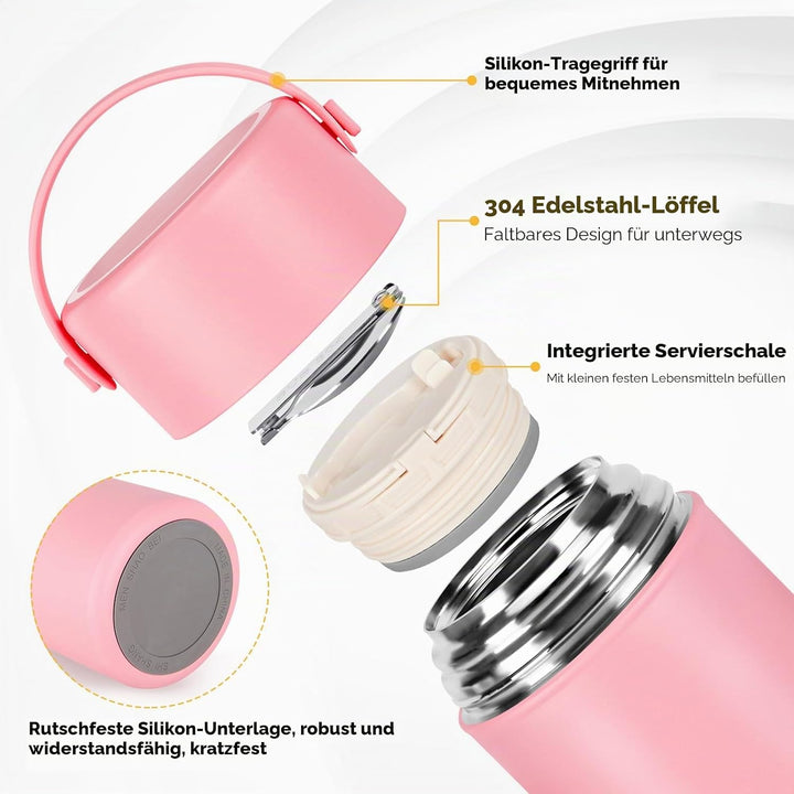 Thermo für heisse Speisen, isolierter Lebensmittelbehälter, wiederverwendbar, Edelstahl, doppelwandi