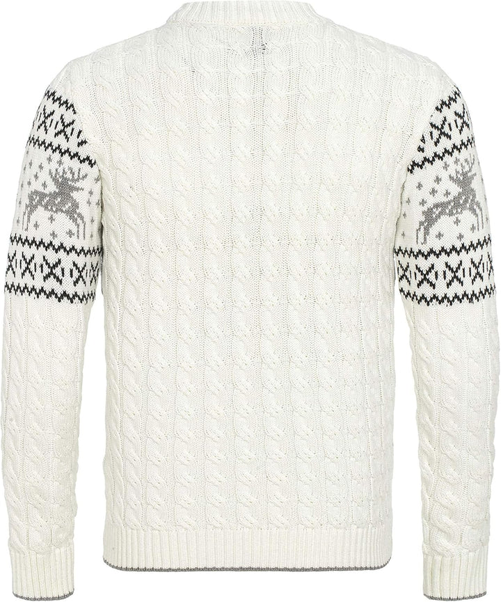 Red Bridge Herren Strickpullover Norweger Pullover Slim-Fit Plait Reindeer XL Weiss, XL Weiss