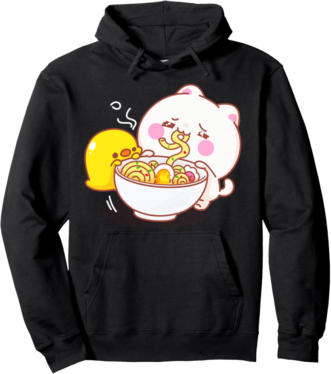 Katze frisst Nudeln mit Ente Kawaii Pullover Hoodie