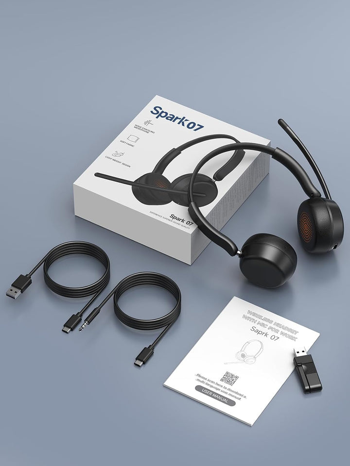 Wireless Headset mit Mikrofon, Headset Bluetooth Mehrpunktverbindung, Verstellbarer Kopfbügel, PC-Ko