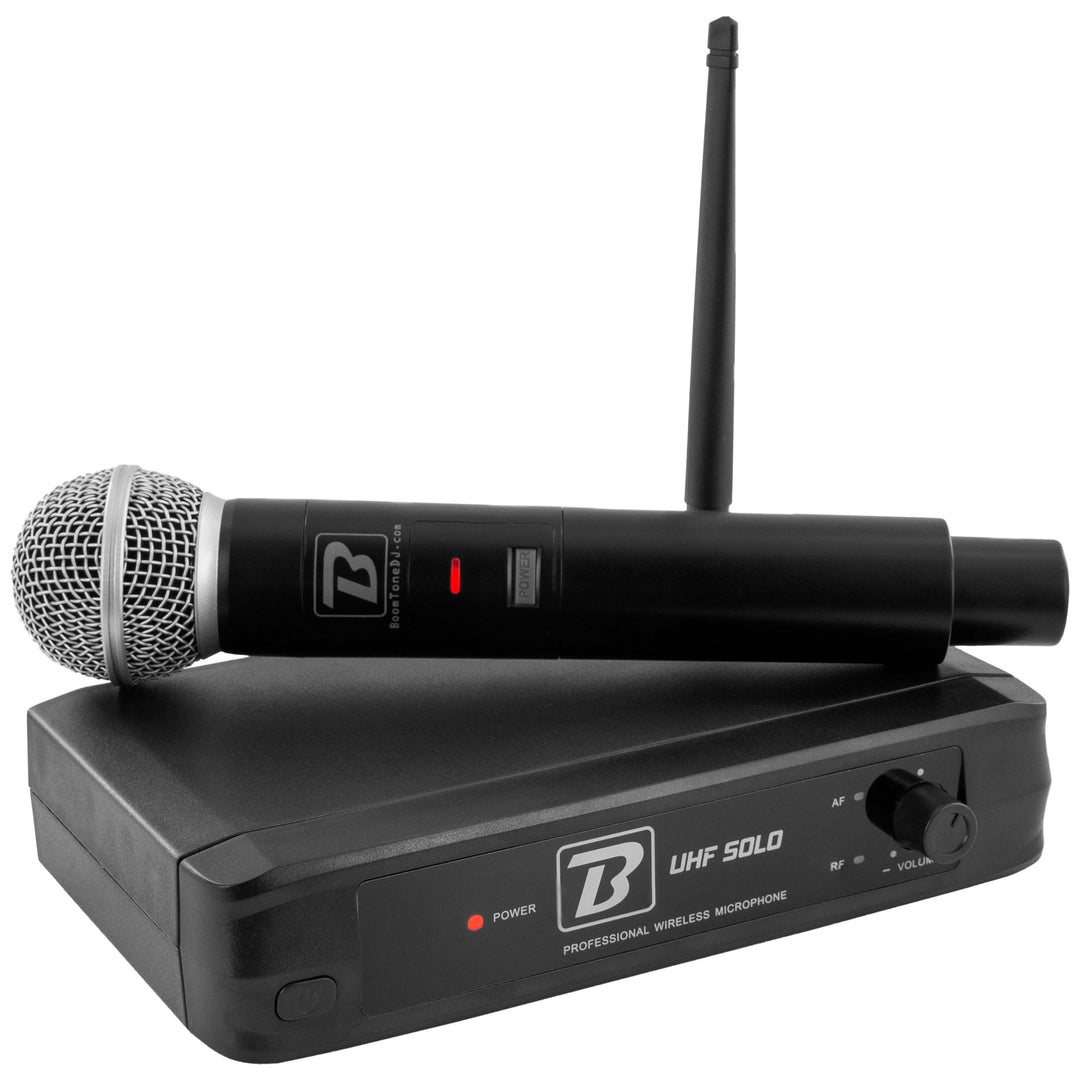 Komplettes System mit kabellosem Handmikrofon – BoomToneDJ UHF SOLO F1. UHF, klares Signal, lange Re