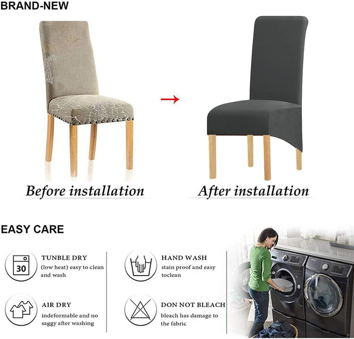 KELUINA Stuhlhussen mit hoher Rückenlehne, Solider Stoff, Stretch, Grösse XL, für Esszimmer, für Zuh