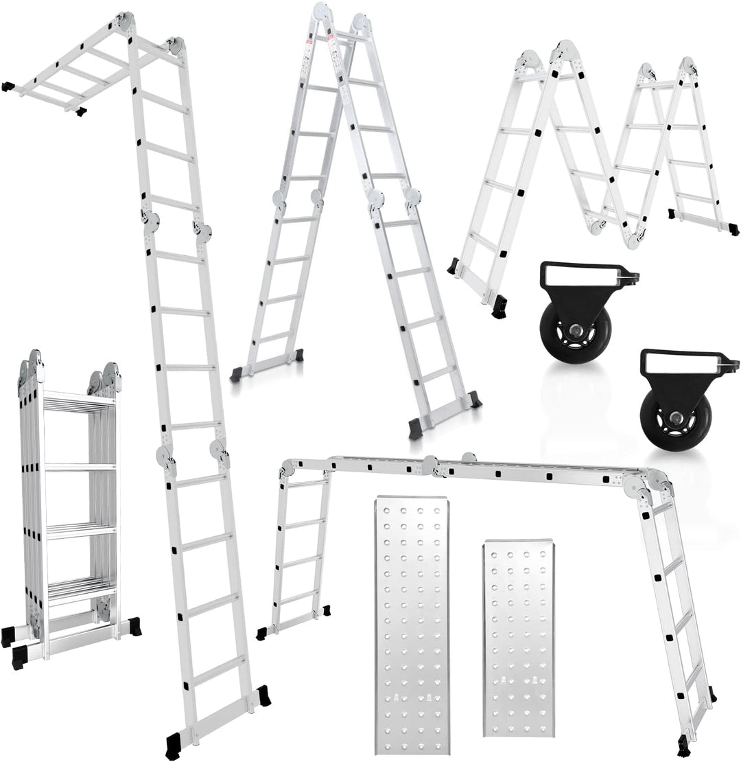 Herrselsam Mehrzweckleiter 4x4, 7in1 Multifunktionsleiter 470CM Alu Vielzweckleiter Klappleiter mit