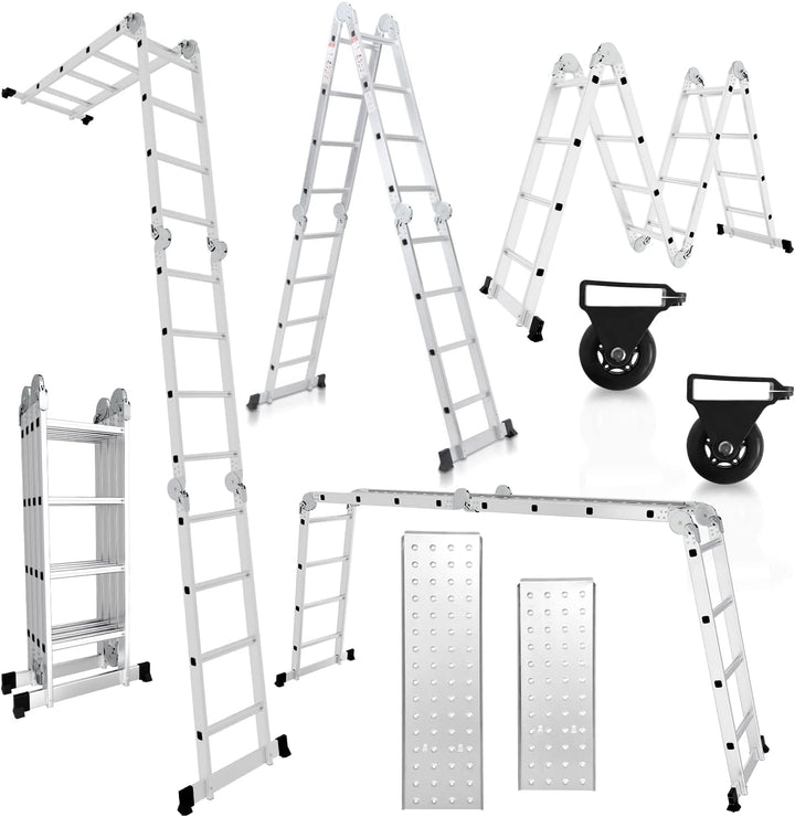 Herrselsam Mehrzweckleiter 4x4, 7in1 Multifunktionsleiter 470CM Alu Vielzweckleiter Klappleiter mit