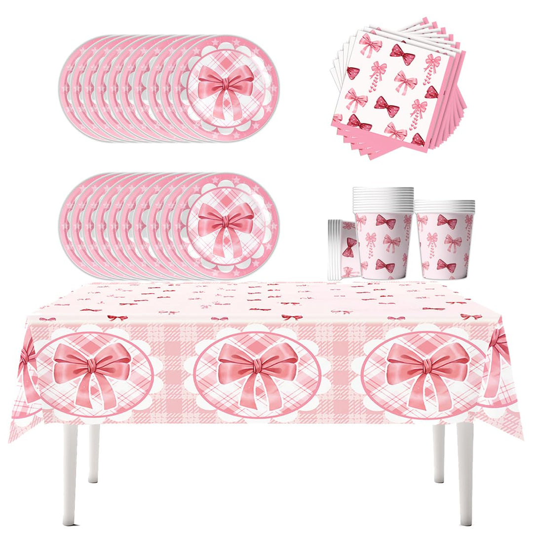 Rosa Schleife Partygeschirr - Girl's Birthday Party Geschirr-Set - 20 Pappteller 20 Pappbecher 20 Se