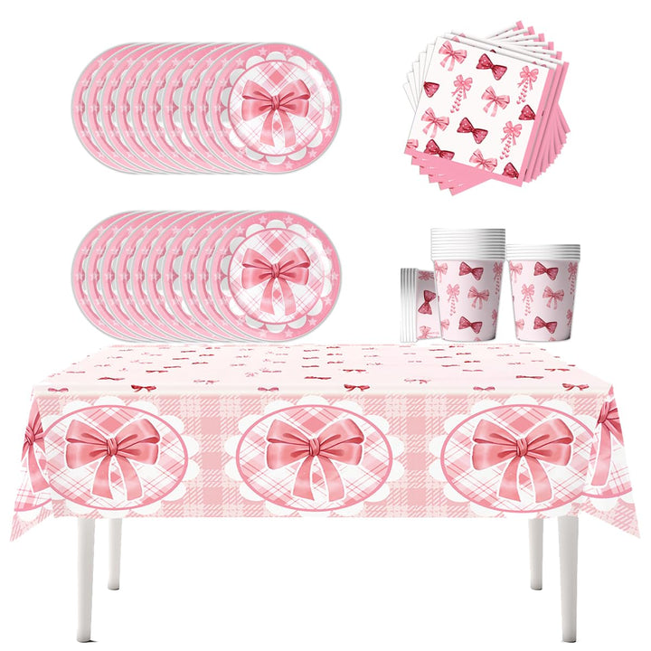 Rosa Schleife Partygeschirr - Girl's Birthday Party Geschirr-Set - 20 Pappteller 20 Pappbecher 20 Se