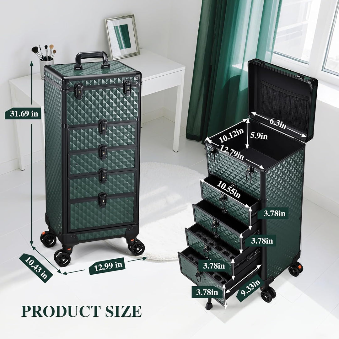 Kosmetik Trolley mit 4 Schubladen Friseurkoffer Gross Kosmetikkoffer Ngaelkoffer Make up Koffer mit