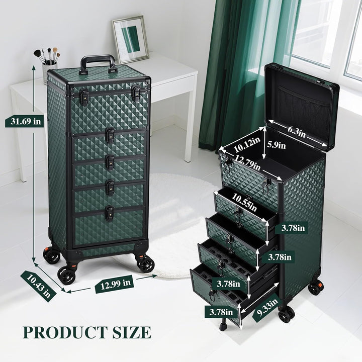 Kosmetik Trolley mit 4 Schubladen Friseurkoffer Gross Kosmetikkoffer Ngaelkoffer Make up Koffer mit