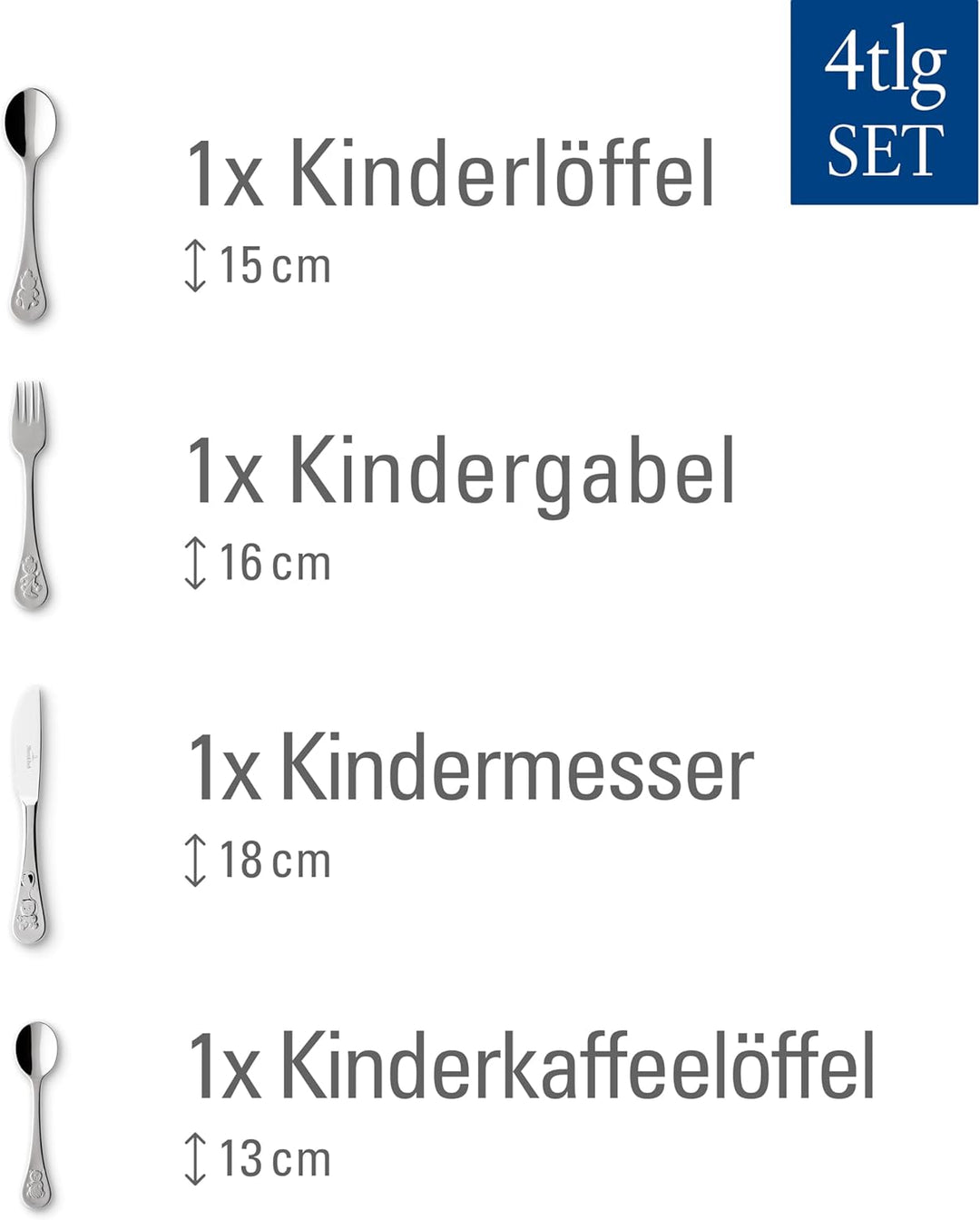 Villeroy und Boch Teddy Kinderbesteck 4-teilig, 18/10 Edelstahl, Silber, 21,5 x 15 x 2,5 cm