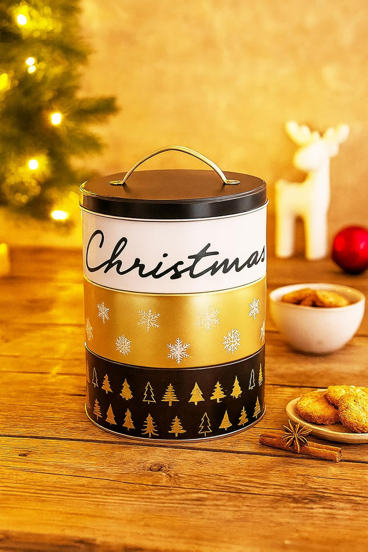 KAMACA 3-stöckige Weihnachts- Keksdose mit Tragegriff jede Ebene separat befüllbar mit Deckel transp