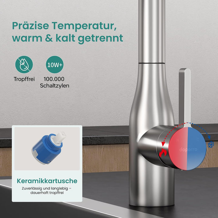 Mai &amp; Mai Wasserhahn Küche ausziehbar, Küchenarmatur Gebürstet silber | Mischbatterie Küche 360°Schw