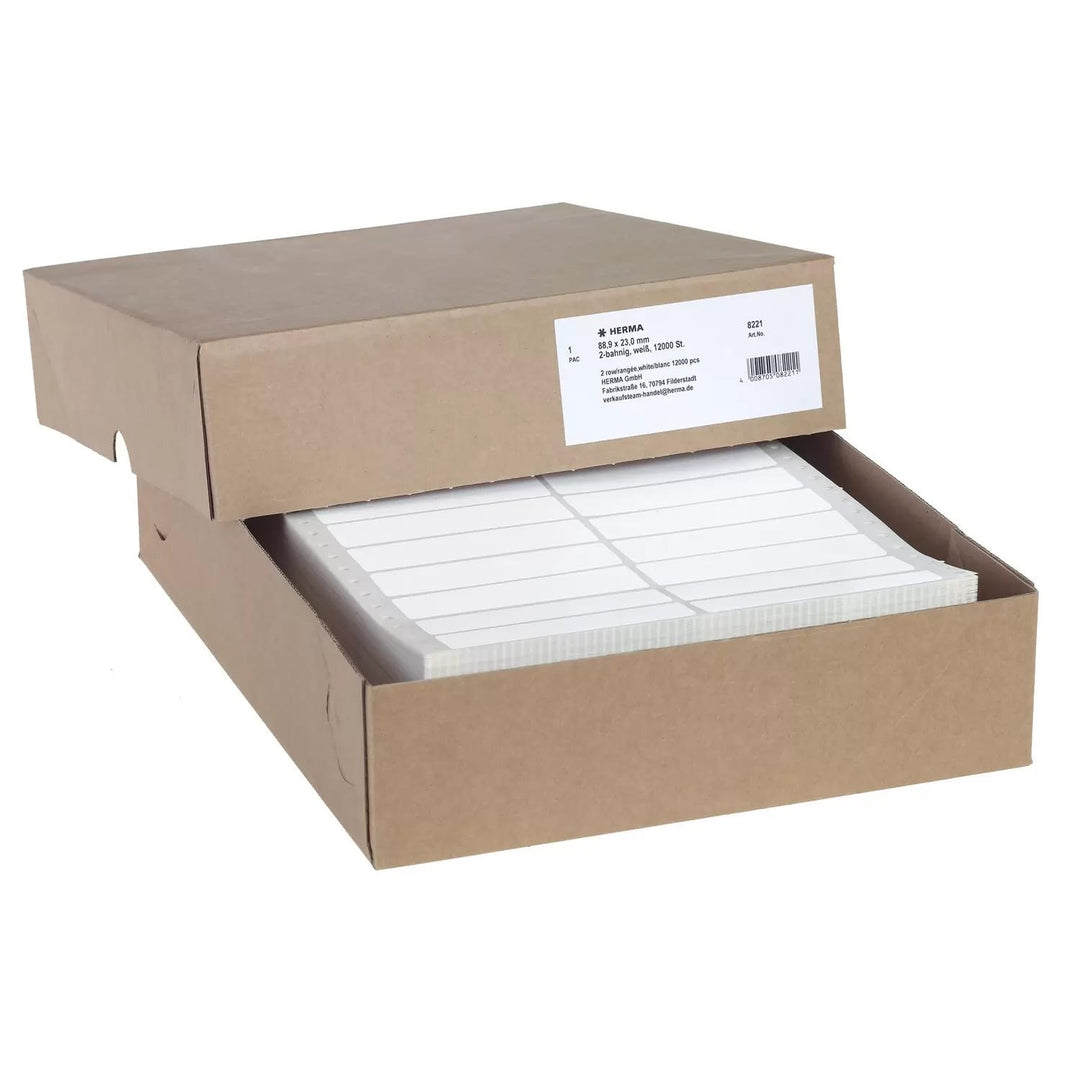 HERMA 8221 Computeretiketten endlos, 88,9 x 23,0 mm, 2-bahnig, 12000 Aufkleber, selbstklebend, Endlo