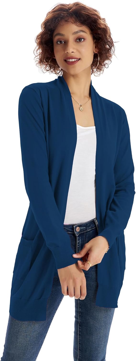 GRACE KARIN Damen Langarm Offene Strickjacke Lang Strickmantel Casual High Stretchy Cardigan mit Tas