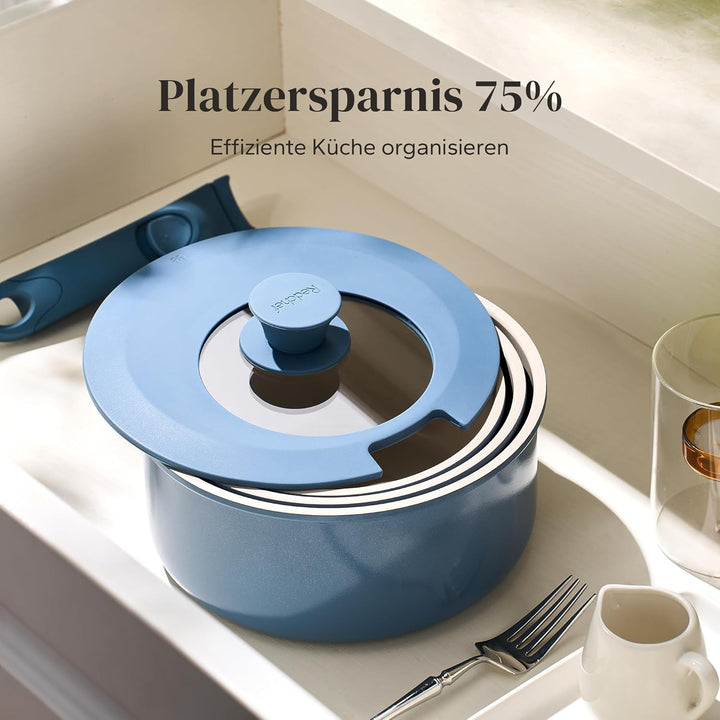 Redchef Töpfe Set mit Abnehmbaren Griffen, Antihaft Keramik Topfset 16/18/20cm und 3-IN-1 Verschluss
