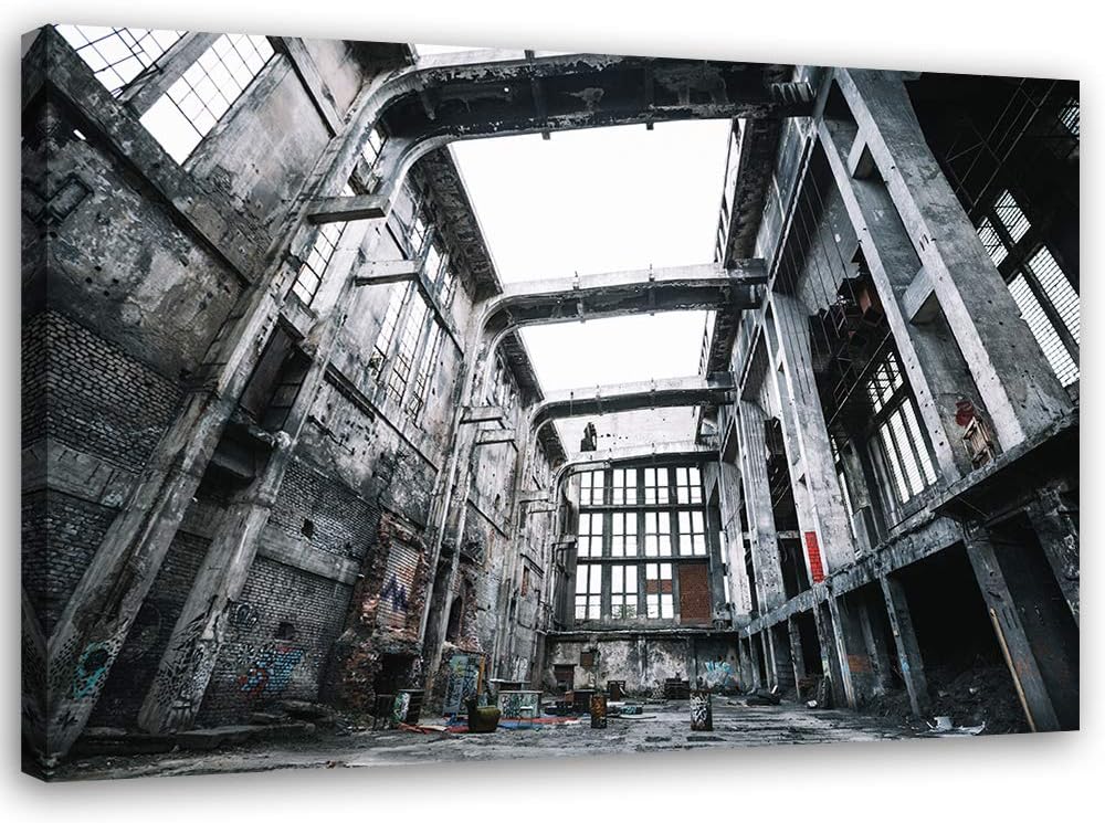 Bild auf Leinwand Architektur Kunstdruck modern Fabrik Grau 80x60 cm Leinwandbild 80x60 cm Grau_b, L