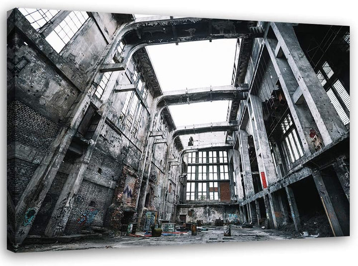 Bild auf Leinwand Architektur Kunstdruck modern Fabrik Grau 80x60 cm Leinwandbild 80x60 cm Grau_b, L