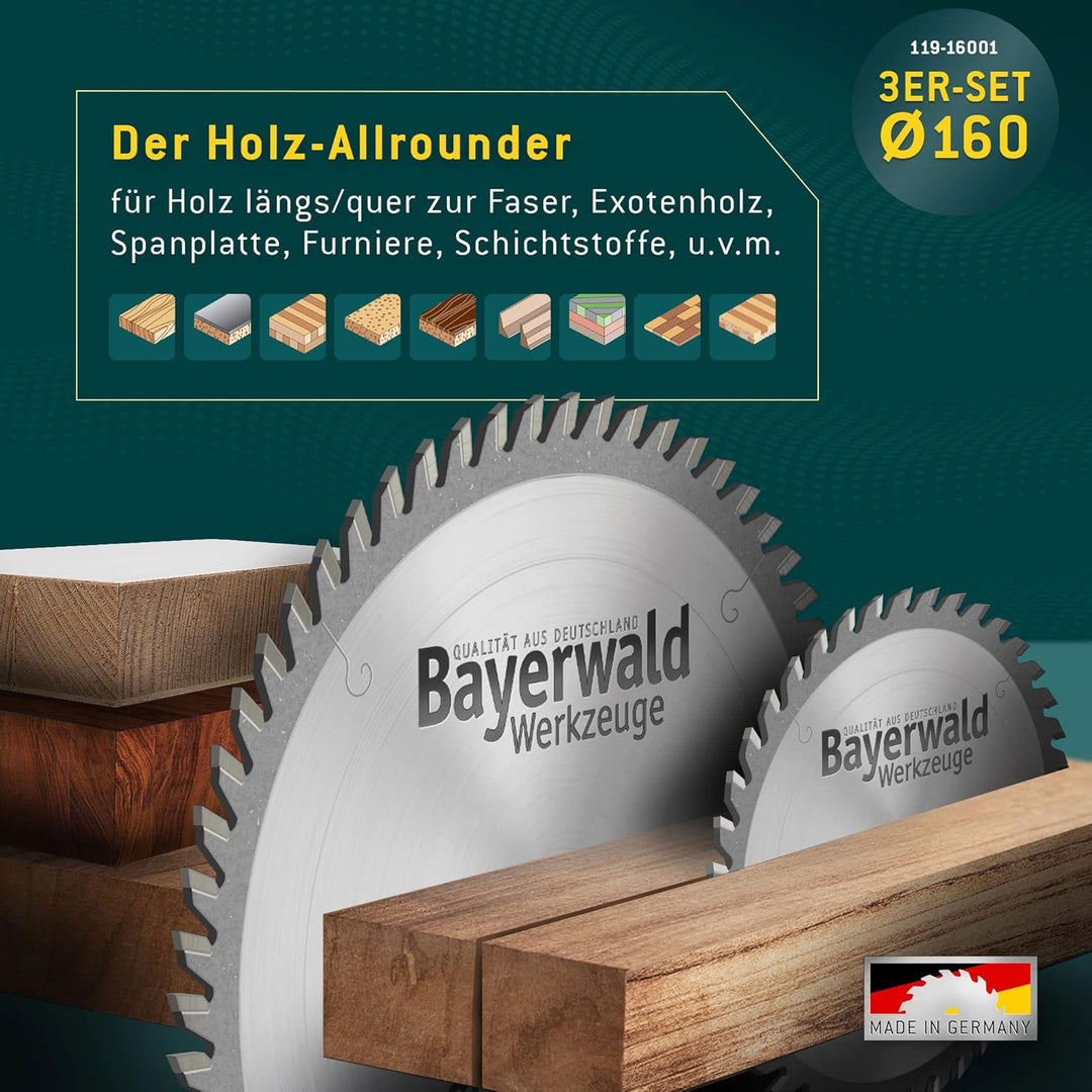 Bayerwald Kreissägeblatt Set Ø 160 (3 tlg.) - für NE-Metall &amp; Holz - geeignet für Tischkreissägen vo
