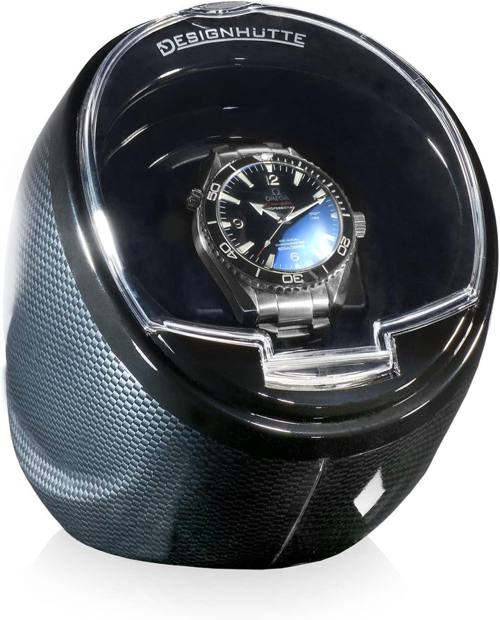 DESIGNHÜTTE® Uhrenbeweger Optimus 2.0 Carbon für 1 Automatikuhr mit LED Beleuchtung
