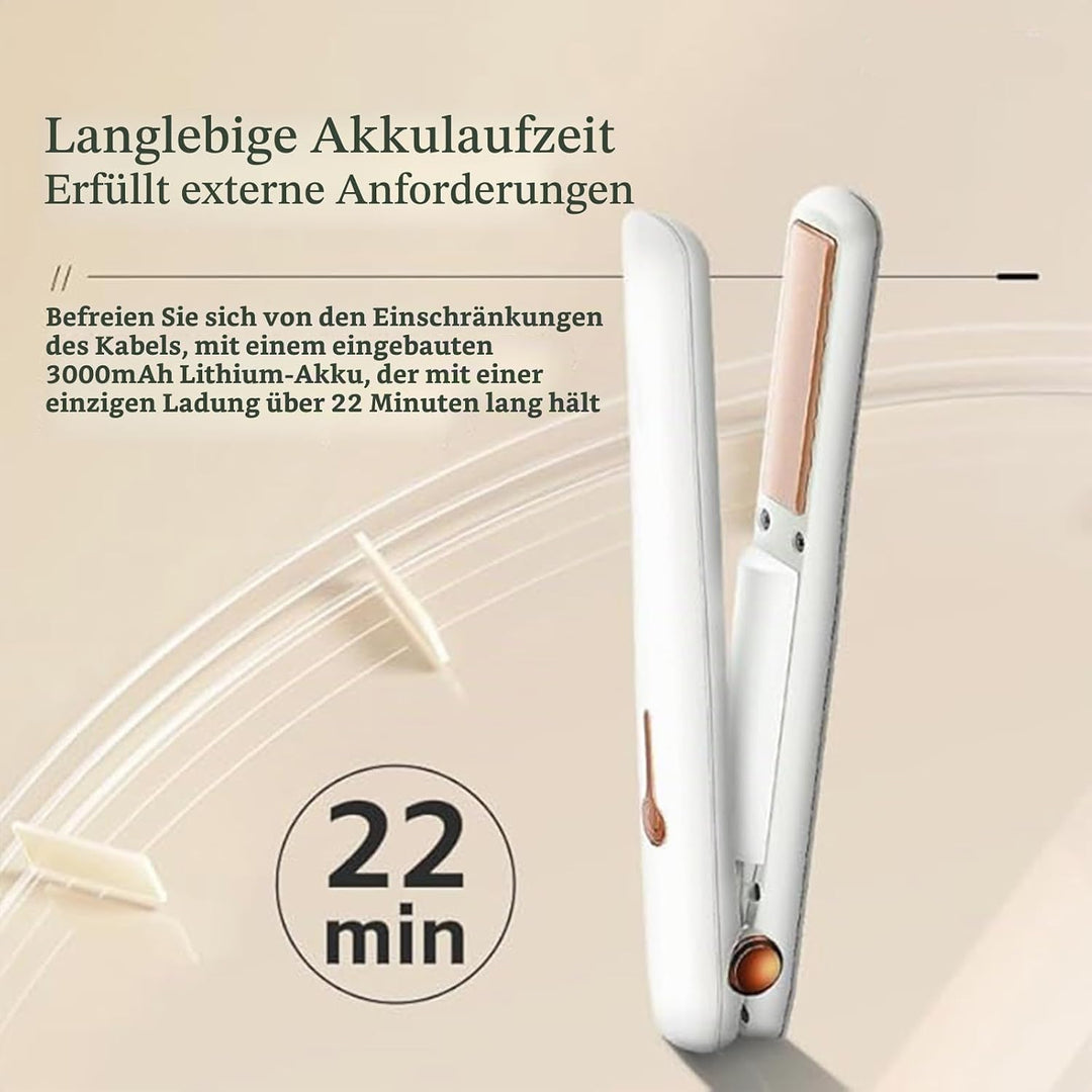 Mini Kabellos Glätteisen, Akku-Haarglätter mit USB-Aufladung, 2-stufige Temperatureinstellung, tragb