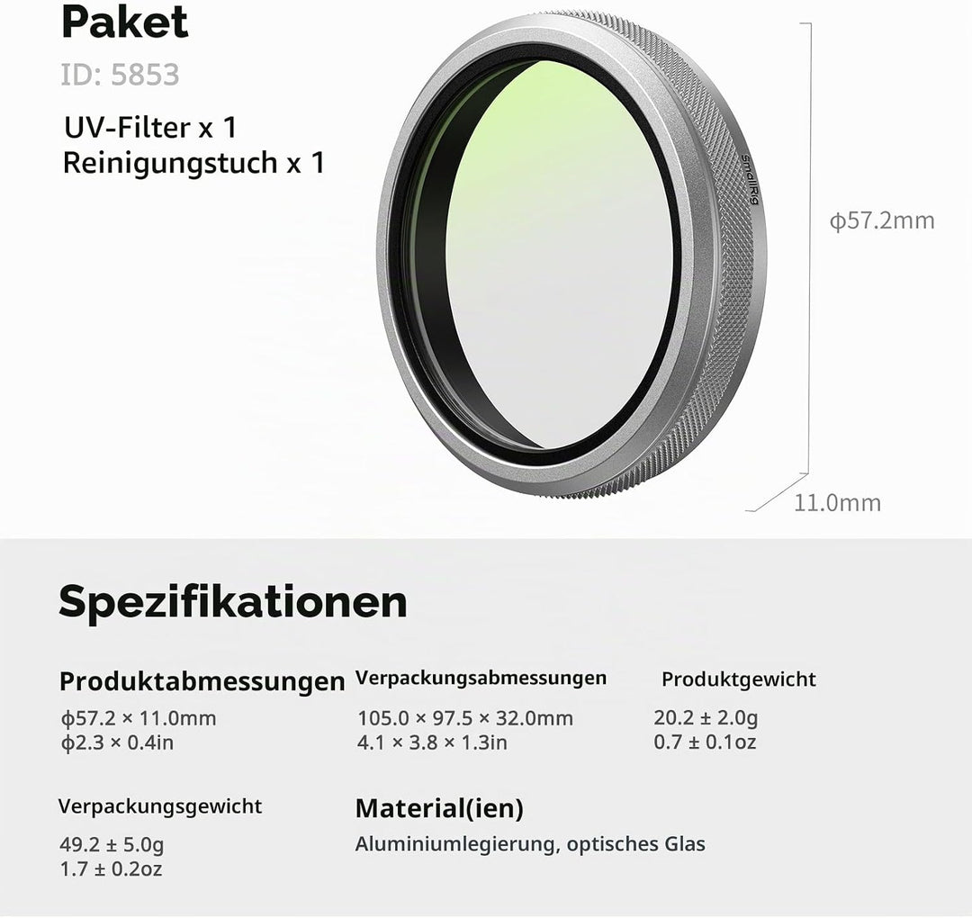 SmallRig UV-Filter für FUJIFILM X100VI / X100V, 99% Lichtdurchlässigkeit, optisches Glasobjektiv, wa