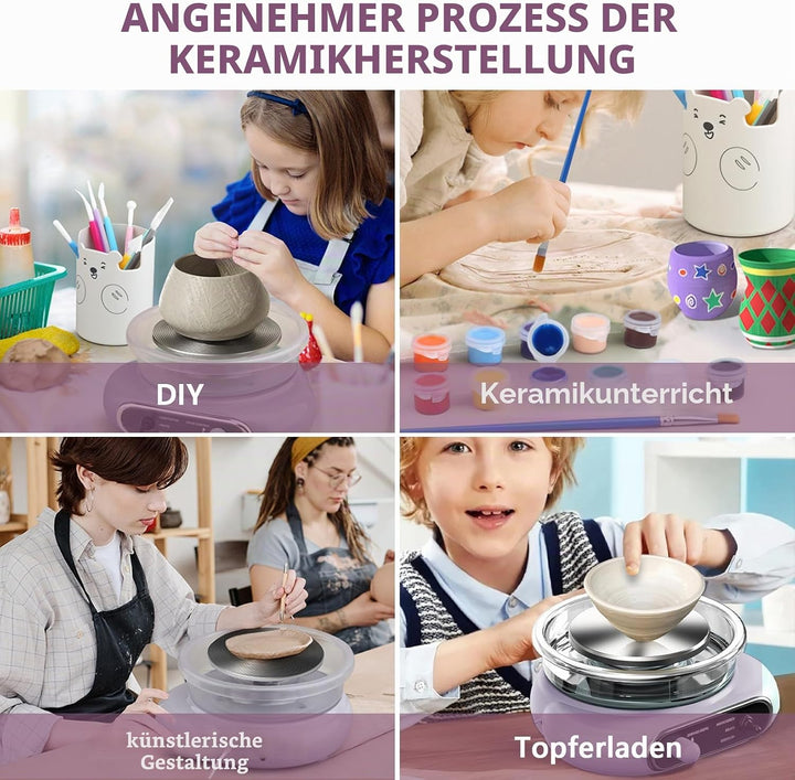 Töpferscheibe Elektrisch, 0–200 R/min stufenlos regulierbar Mini töpferscheibe, 12cm Aluminium-Dreht