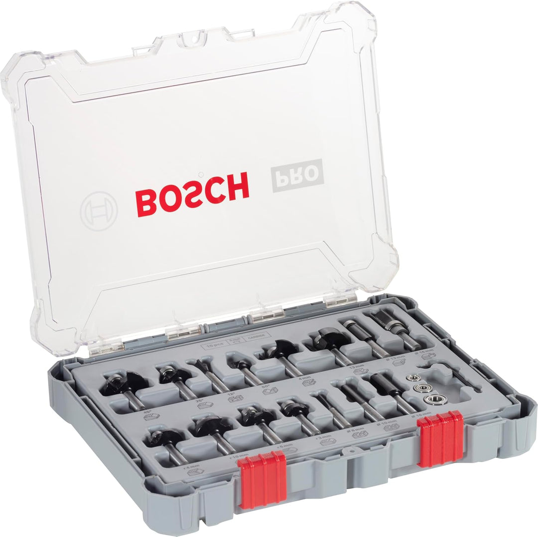 Bosch Accessories 15tlg. Fräser Set (für Holz, Zubehör für Oberfräsen mit 8 mm Schaft) Fräser Set 15