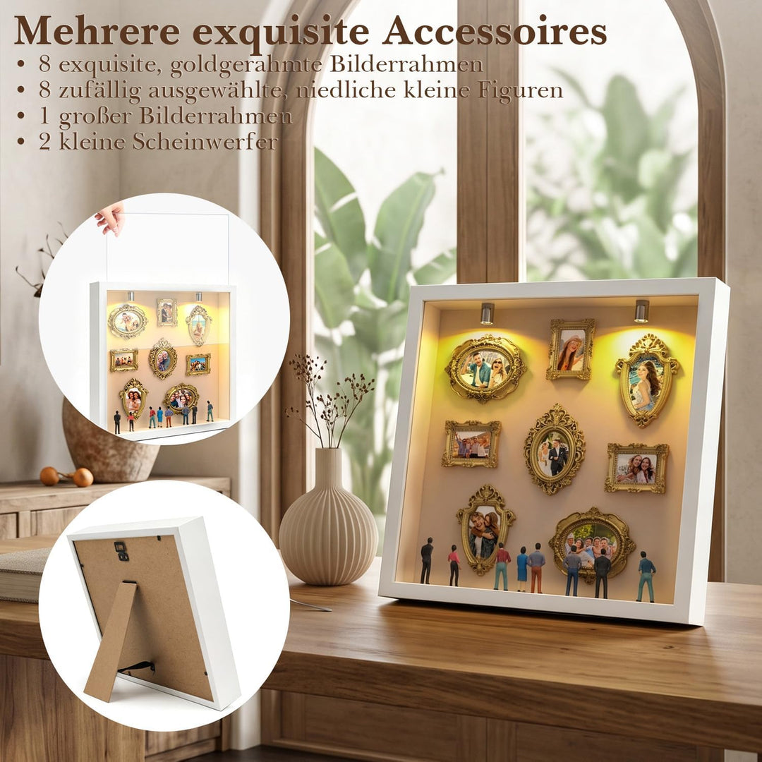 Mini Museum Silhouetten Box mit LED Museum Box, Mini Museum Bilderrahmen Weiss, Weiss