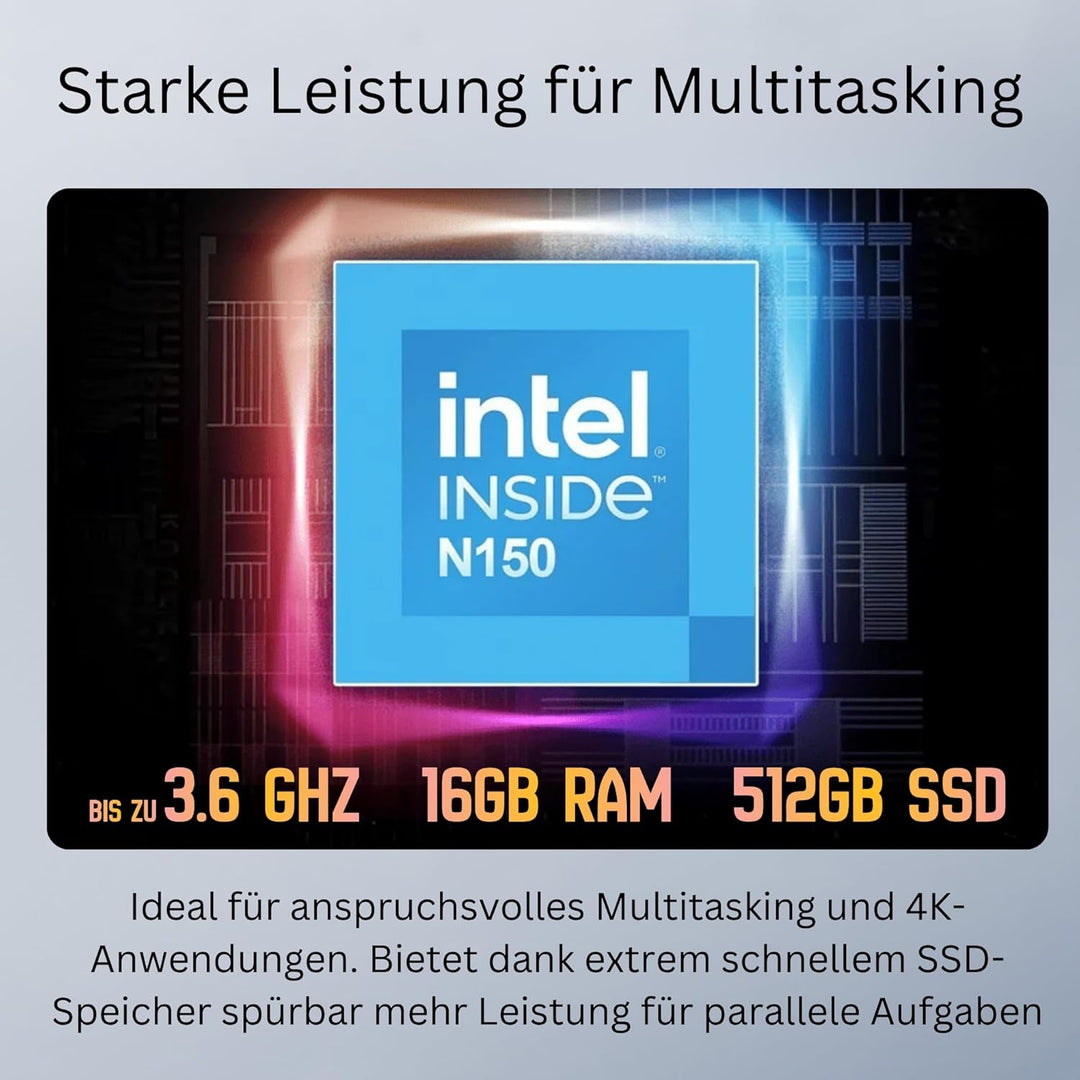 Orbsmart AW-16L Lüfterloser Mini PC mit Intel N150, 16GB RAM & 512GB SSD | Windows 11 Pro, 4K Triple