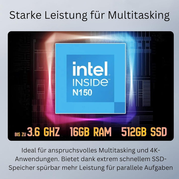 Orbsmart AW-16L Lüfterloser Mini PC mit Intel N150, 16GB RAM & 512GB SSD | Windows 11 Pro, 4K Triple