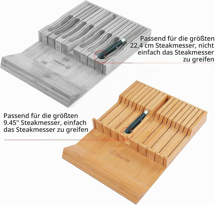 Utoplike Messerblock Bambus für Küchenmesser, Steakmesser-Halter, passend für 16 Messer und 1 Wetzst