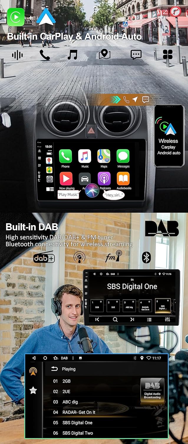 [Eingebaut DAB] - Android 12 IPS Autoradio Passt für Nissan Qashqai J10 (2006-2015) - Kabellos Carpl