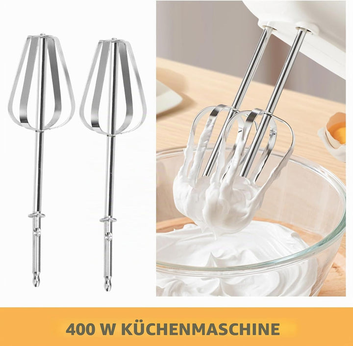 Handmixer 400W, Handrührgerät mit 5 Stufen &amp; Turbo-Funktion, Edelstahl Rührgerät Hand Mixer mit 2 Rü