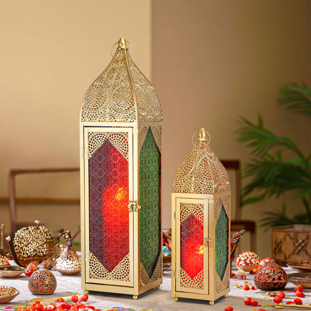TRIROCKS 2er-Set Dekorative Ramadan-Kerzenlaterne aus Metall Orientalischer Kerzenhalter Arabische H