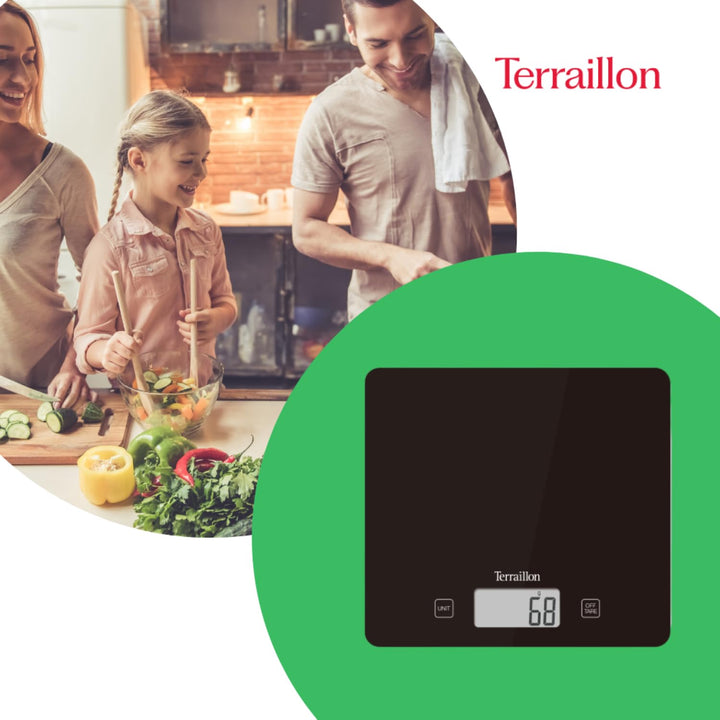 Terraillon Küchenwaage, Mit Tara-Funktion, Flüssigkeitsanzeige, Ultradünn, Bis 3 kg, T1040, Motiv Ba