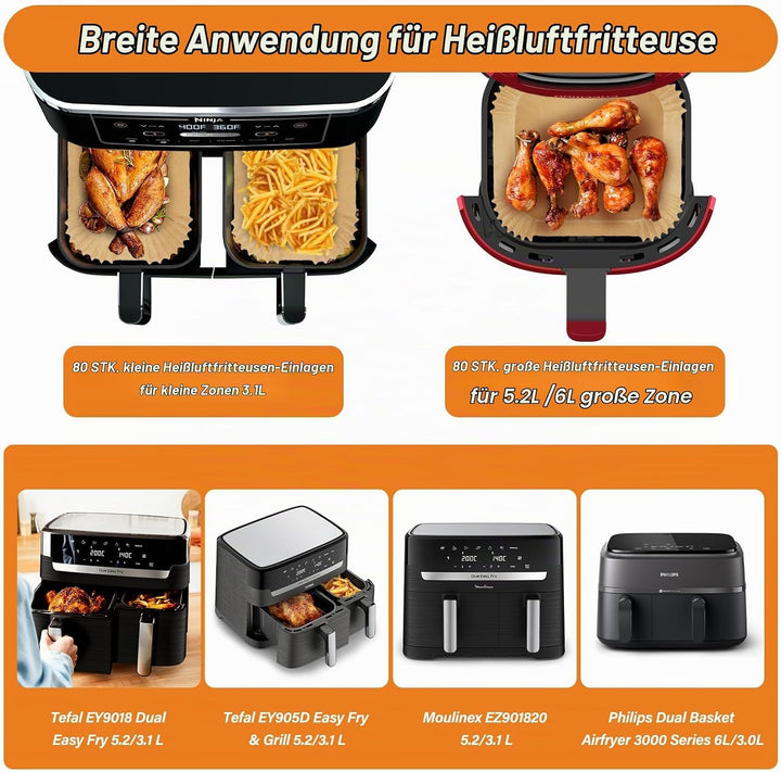 240 Stück Backpapier für Heissluftfritteuse Tefal/Moulinex, EY9018 EY905D Dual 5.2L/3.1L, EZ9018 Air