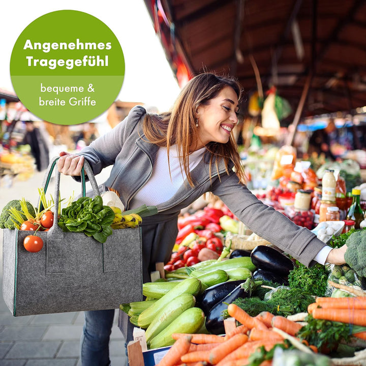 Shopper Filztasche Premium, grosse Einkaufs-Tasche mit Henkel, Einkaufskorb, faltbare Kaminholztasch