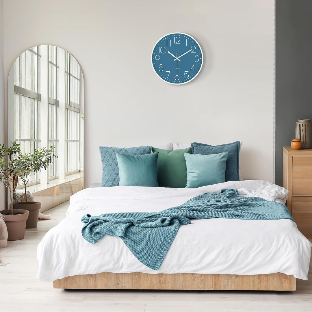 Lafocuse 3D Ziffern Lautlos Wanduhr Cerulean Blau, 30cm Modern Leicht Ablesbar Küchenuhr, Ohne Tickg