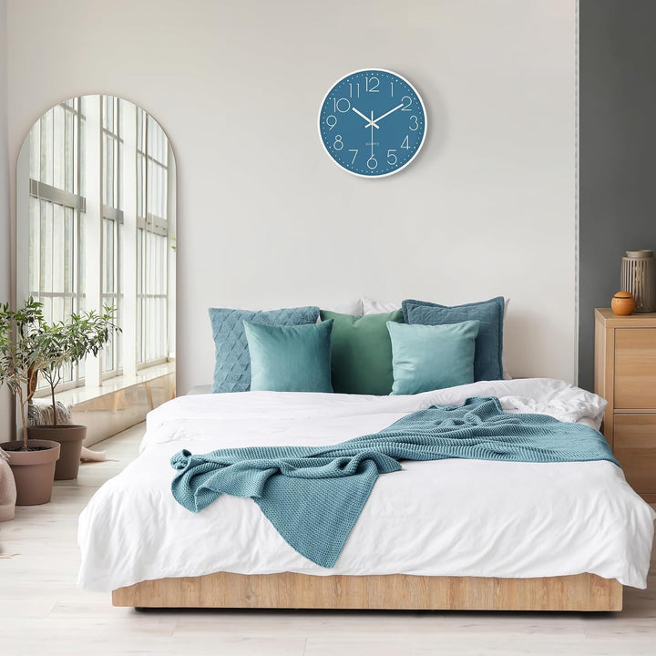 Lafocuse 3D Ziffern Lautlos Wanduhr Cerulean Blau, 30cm Modern Leicht Ablesbar Küchenuhr, Ohne Tickg