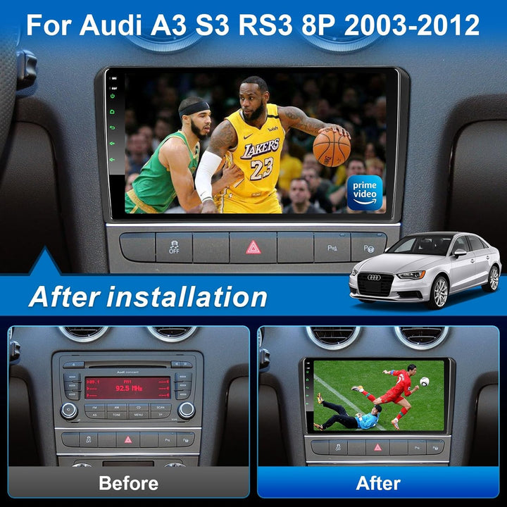 Android Autoradio mit Navi Bildschirm Carplay Android Auto für Audi A3 S3 RS3 2003-2012,9 Zoll 4GB+6