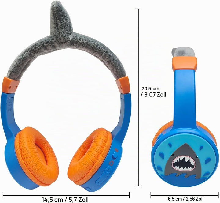 Bluetooth Kopfhörer Kinder, Shark Kinder Kopfhörer mit Kabel, Mikrofon, 85dB Lautstärkebegrenzung, 3