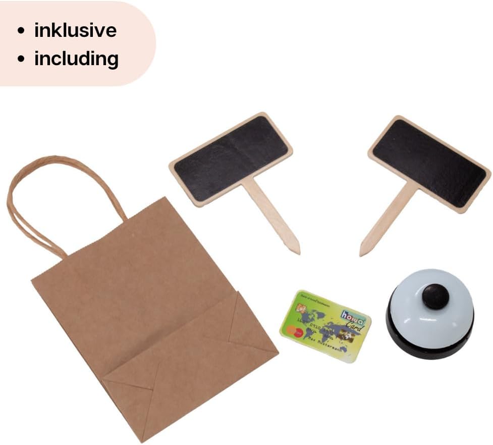 howa Kaufladen - Kaufmannsladen aus Holz, mit Spielkasse und Spielzeugkartenleser, Tafel für Kreide,