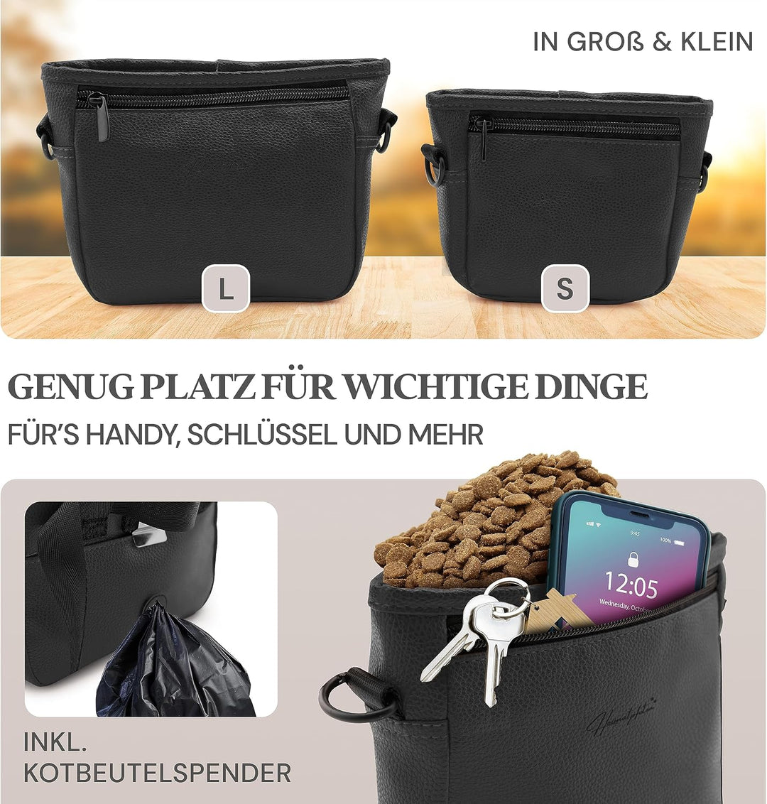 Leckerlitasche für Hunde aus Kunstleder - Gassitasche mit Einhand Magnet-Verschluss - Hunde-Leckerli