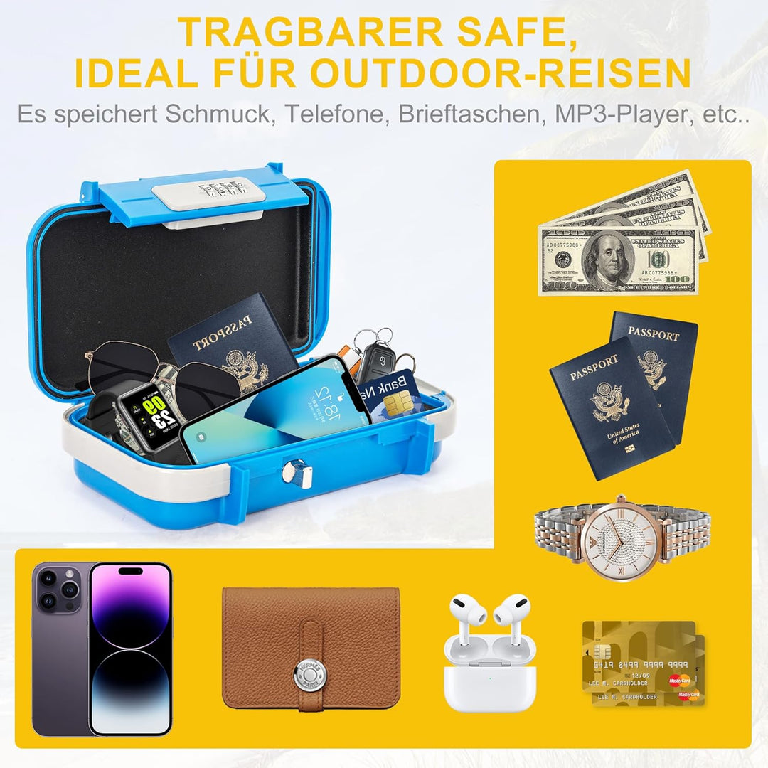 Tragbare Tresor mit Zahlenschloss Strandsafe 24 x 14 x 5,8 cm Strandtresor zum Anketten,Geeignet für