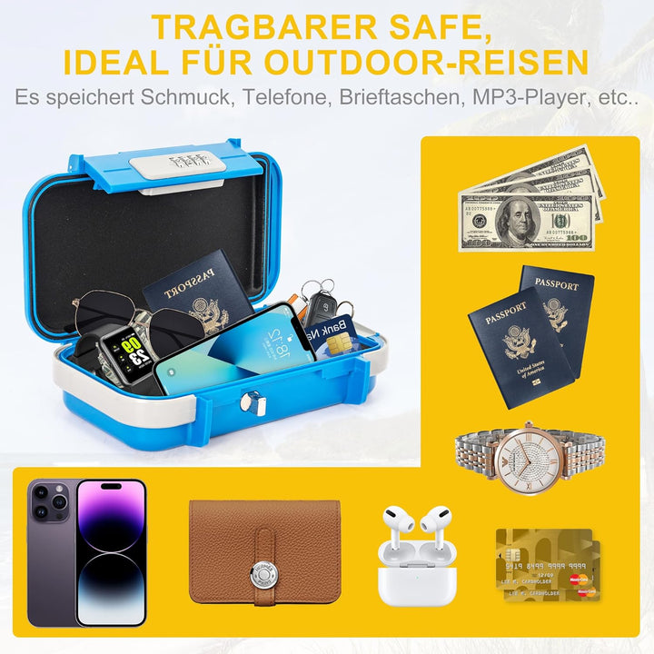 Tragbare Tresor mit Zahlenschloss Strandsafe 24 x 14 x 5,8 cm Strandtresor zum Anketten,Geeignet für