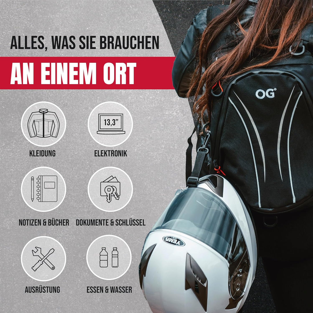 OG Original Roadrunner Motorrad Rucksack Wasserdicht Schwarz Leicht 20l, Motorradhelm-Tasche, Helm-T