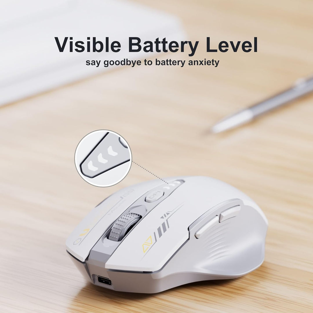 Uineer kabellose Maus, [Upgraded] Visuelle Batterieanzeige, Ergonomische Maus kabellos 2.4G USB, 4 e