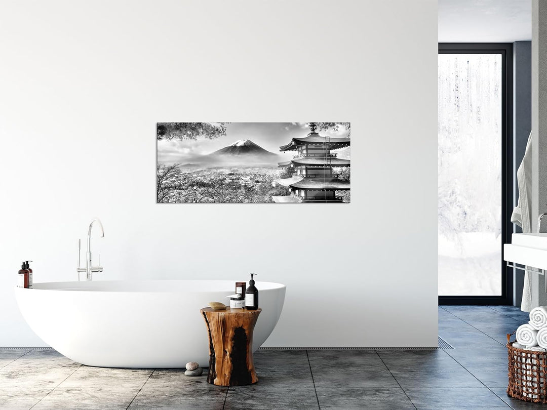 Glasbild Panorama | Wandbild aus Echtglas | Japanischer Tempel im Herbst | 120x50 cm | inkl. Aufhäng