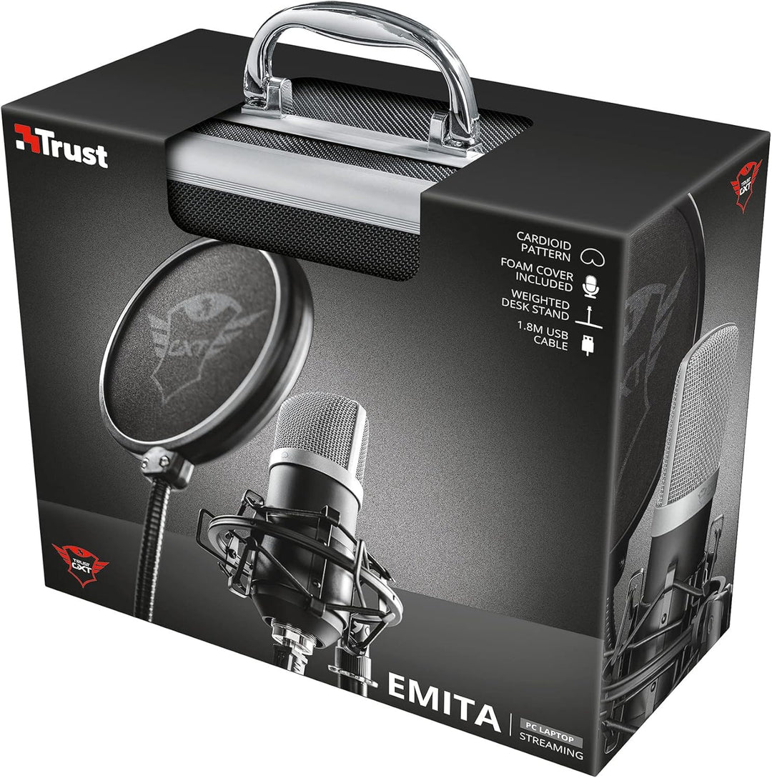 Trust Gaming GXT 252 Emita Studio Mikrofon mit Transportkoffer, Nierencharakteristik, USB Mikrofon f