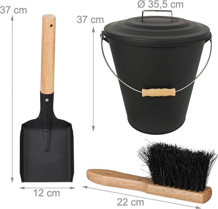 Relaxdays Ascheeimer mit Deckel, 24 Liter, inkl. Aschebesen &amp; Kaminschaufel, Aschebehälter mit Henke